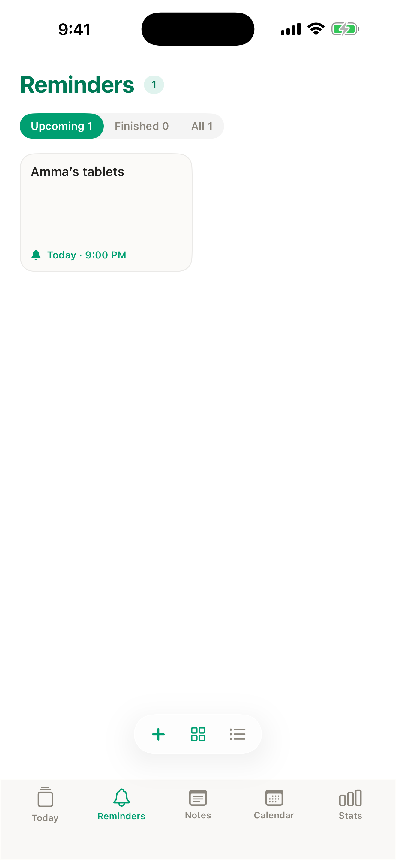 The Reminders tab listing upcoming reminders.